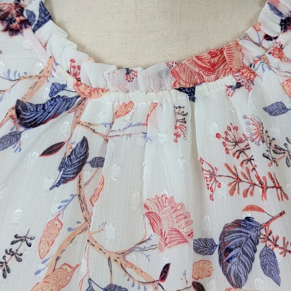 Rachel Zoe Muti Color Floral Bohemian Chic Chiffon Short Sleeve Blouse  L NEW - Picture 4 of 14